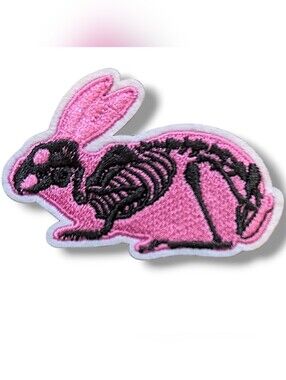 NWT Goth Punk Pink and Black Skeleton Bunny Rabbit Iron On Patch